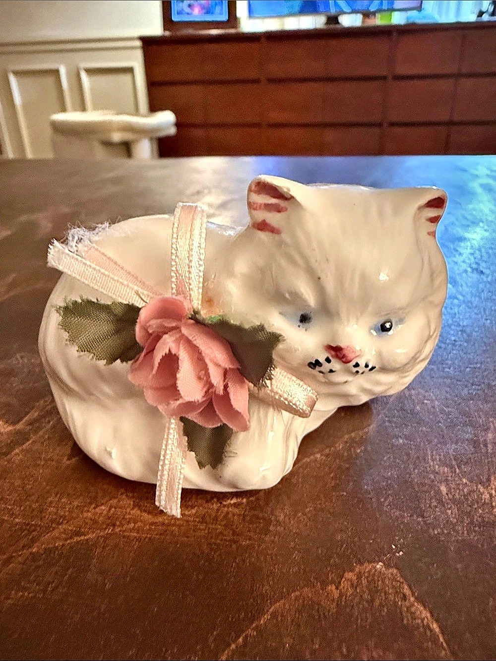 vintage white ceramic Persian cat figurine kitschy Japan